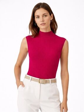 Lafayette 148 New York Sleeveless Mock Neck Ribbed Tank in fuchsia Pink size XL